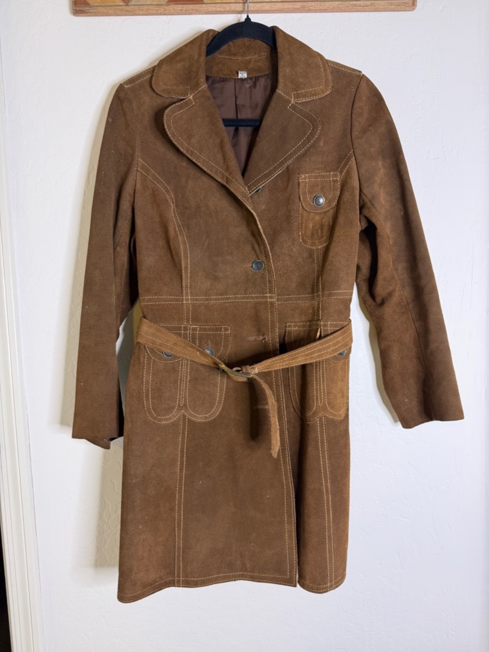 Vintage Brown Suede  Long Coat with Belt Made in Canada - Picture 10 of 10
